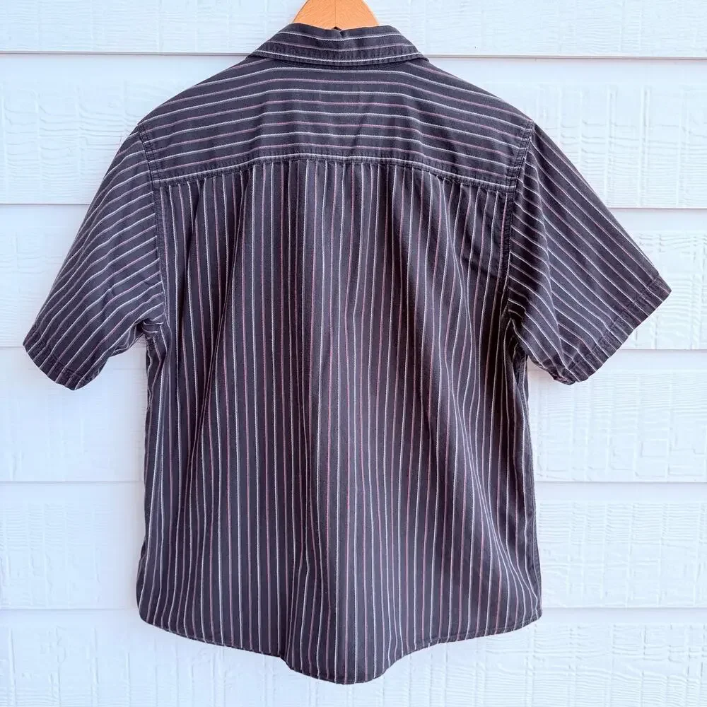 Dickies Y2K Workwear Pearl Snap Western Striped Shirt Black Red Lg